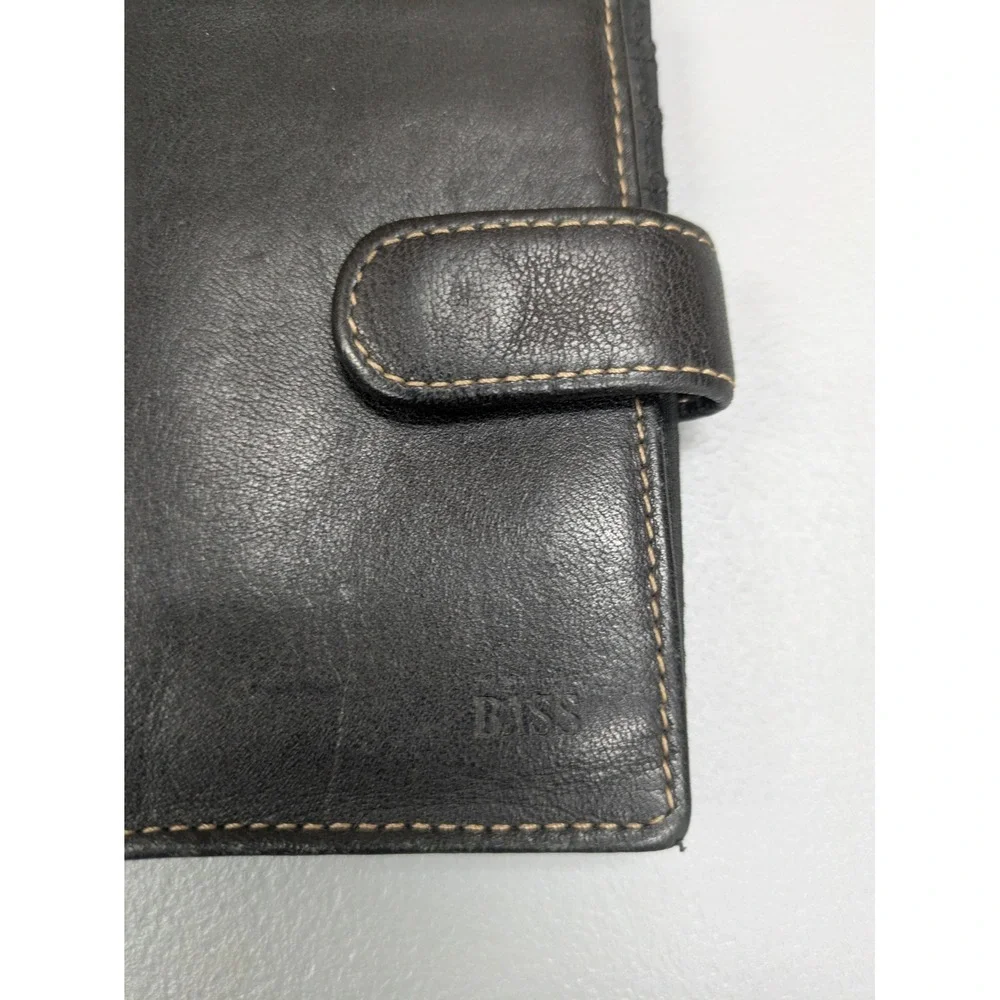 Black Genuine Leather Wallet Slim Card ID Holder‎ Fold over Snap Minimalist